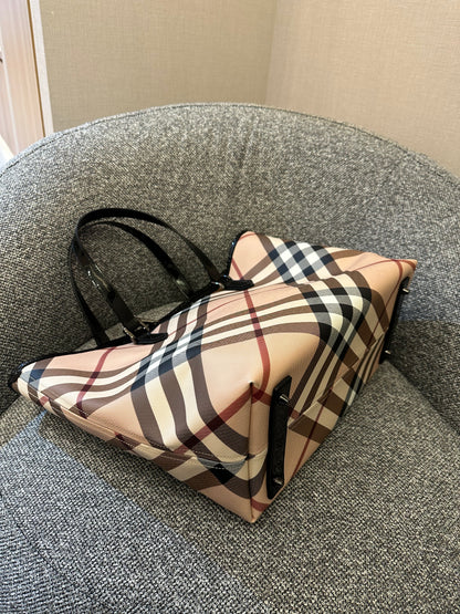 Burberry Supernova Check Tote Bag Coated Canvas