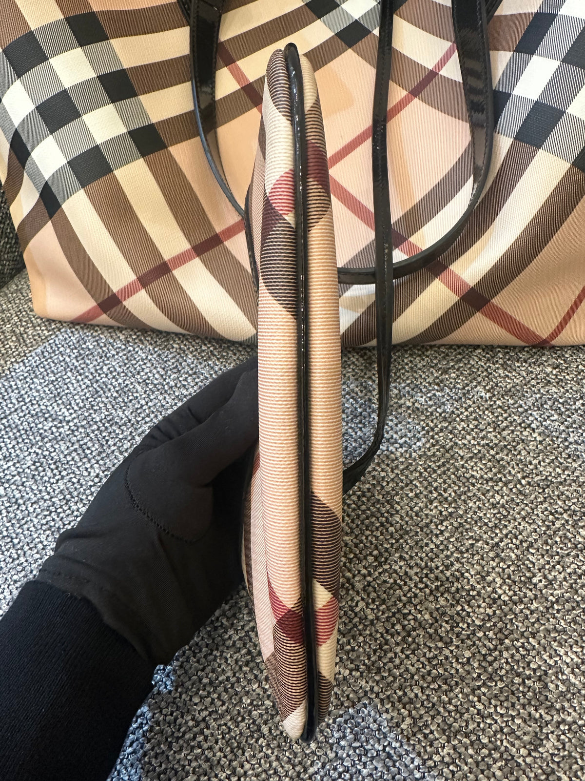 Burberry Supernova Check Tote Bag Coated Canvas