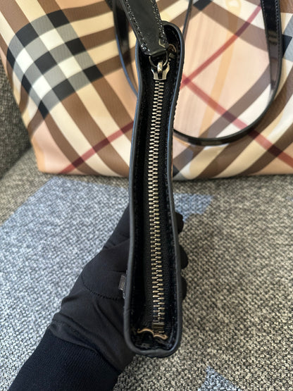Burberry Supernova Check Tote Bag Coated Canvas