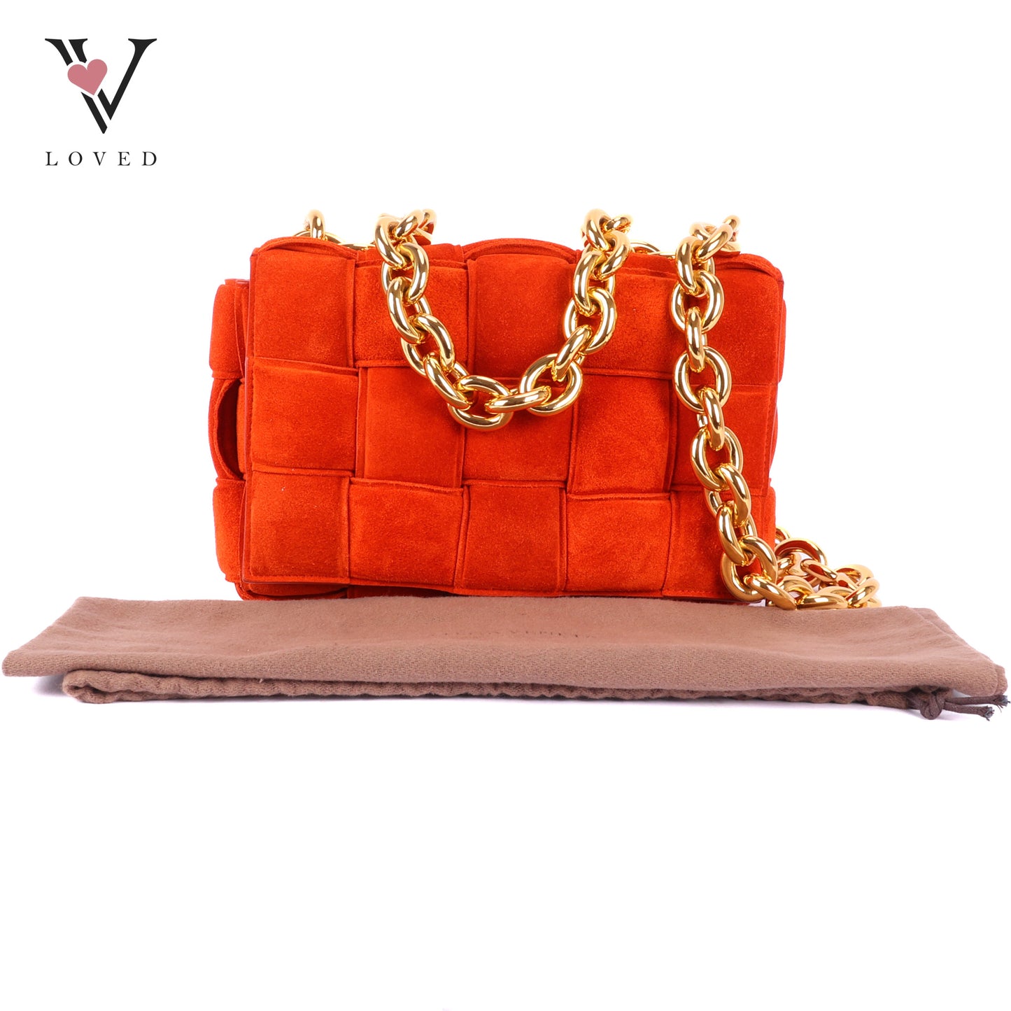 Bottega Veneta Chain Cassette Shoulder Bag in Maple Gold Suede