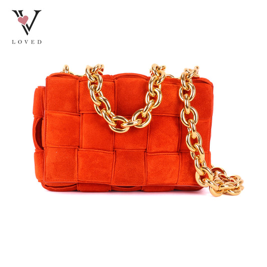 Bottega Veneta Chain Cassette Shoulder Bag in Maple Gold Suede
