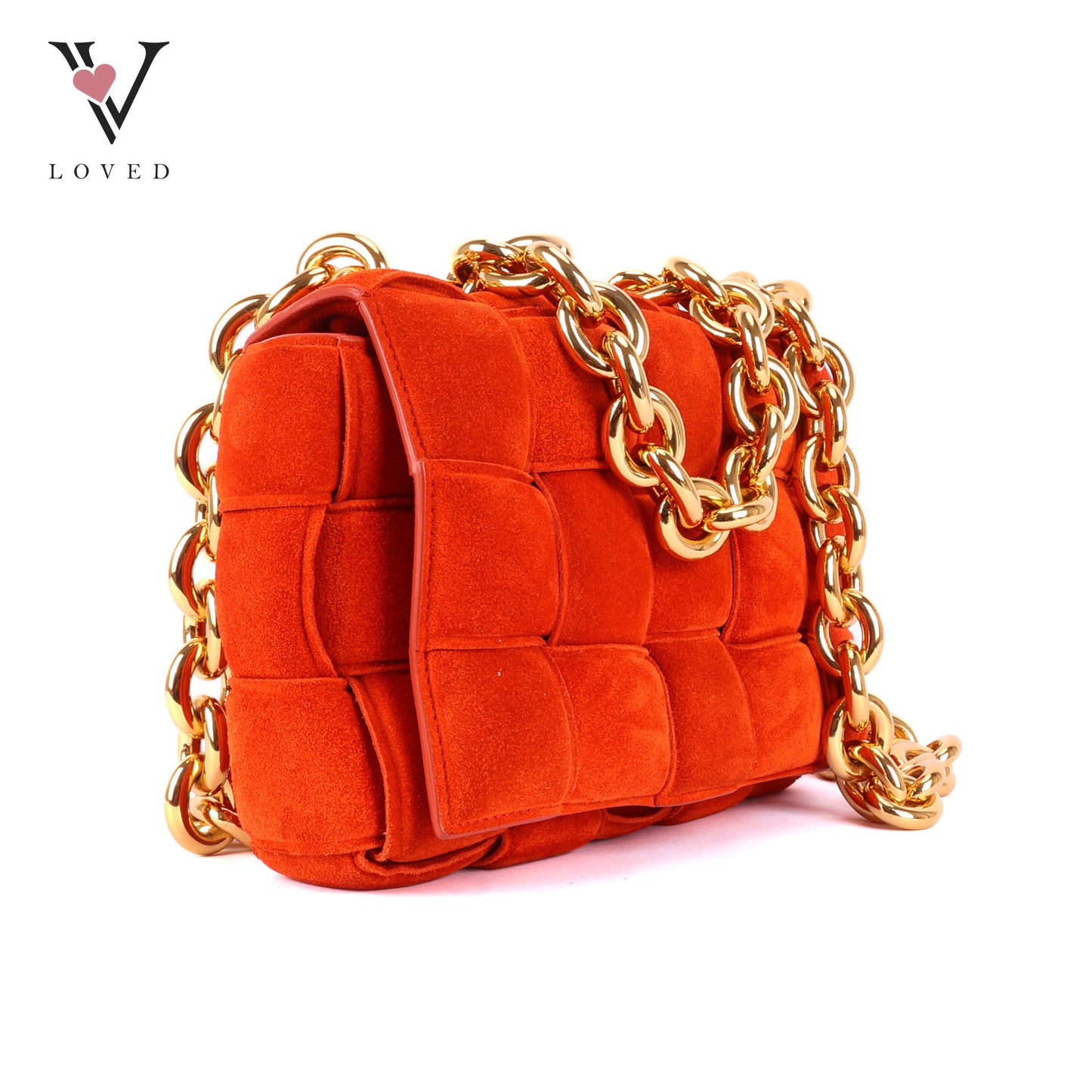 Bottega Veneta Chain Cassette Shoulder Bag in Maple Gold Suede