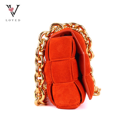 Bottega Veneta Chain Cassette Shoulder Bag in Maple Gold Suede