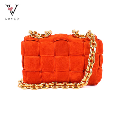 Bottega Veneta Chain Cassette Shoulder Bag in Maple Gold Suede