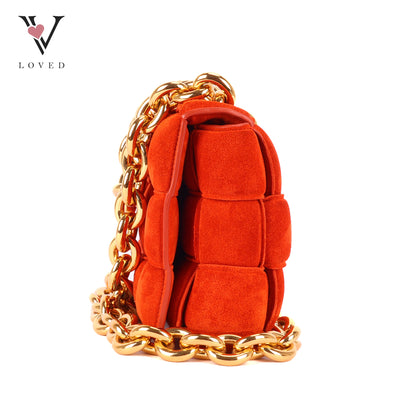 Bottega Veneta Chain Cassette Shoulder Bag in Maple Gold Suede