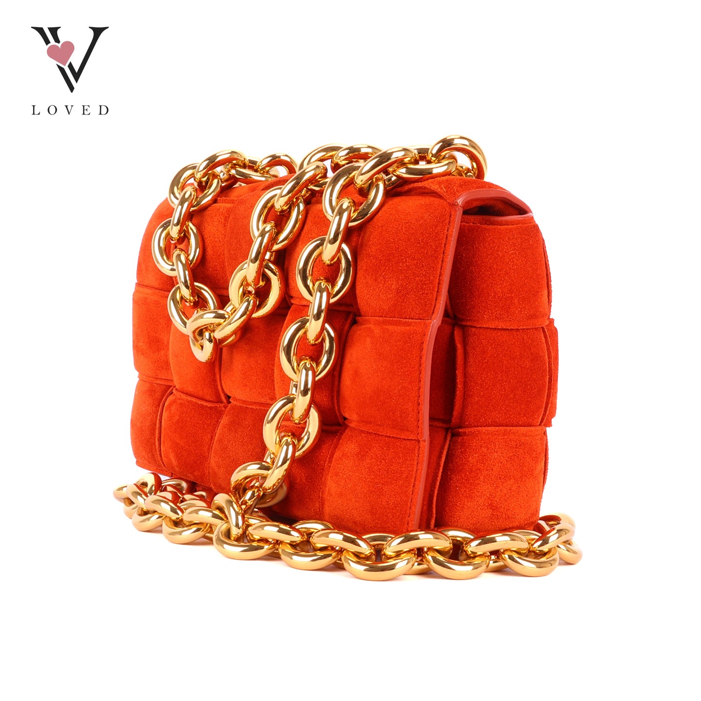 Bottega Veneta Chain Cassette Shoulder Bag in Maple Gold Suede