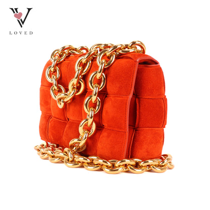 Bottega Veneta Chain Cassette Shoulder Bag in Maple Gold Suede