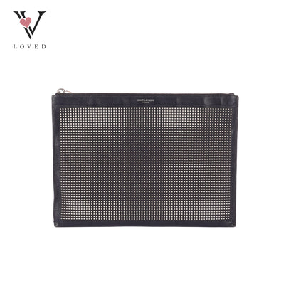 YSL	Studded Clutch Bag in Black Leather