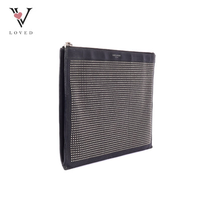YSL	Studded Clutch Bag in Black Leather