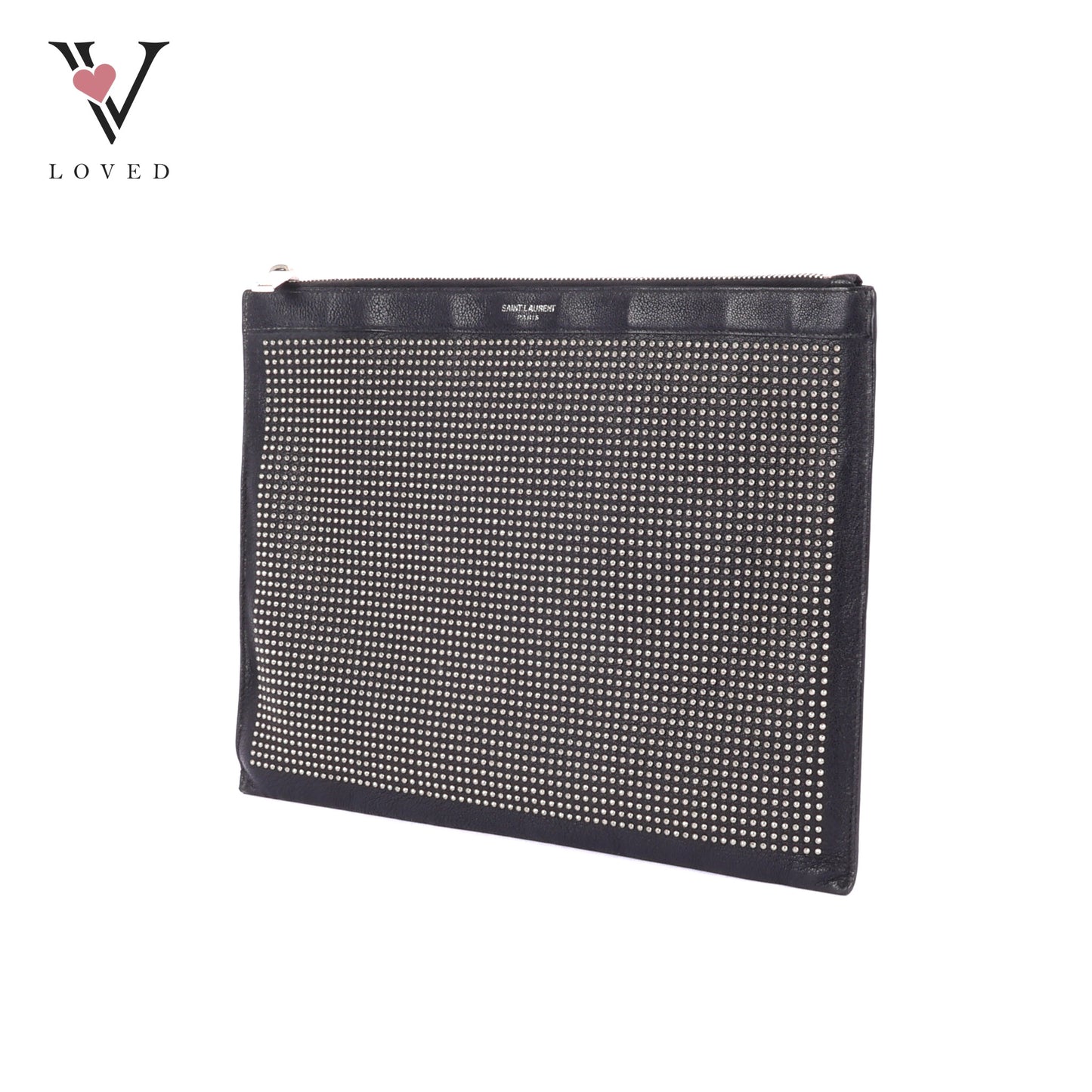 YSL	Studded Clutch Bag in Black Leather