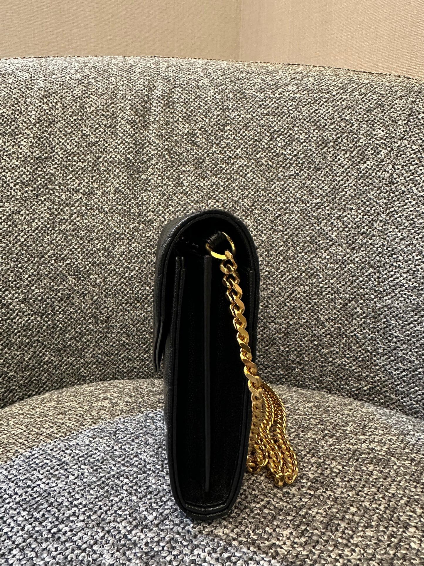 Yves Saint Laurent Cassandre Wallet on Chain in Black Chevron Quilted Leather GHW