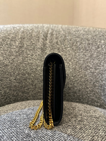 Yves Saint Laurent Cassandre Wallet on Chain in Black Chevron Quilted Leather GHW