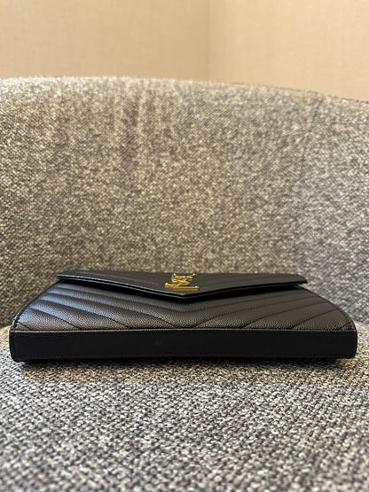 Yves Saint Laurent Cassandre Wallet on Chain in Black Chevron Quilted Leather GHW