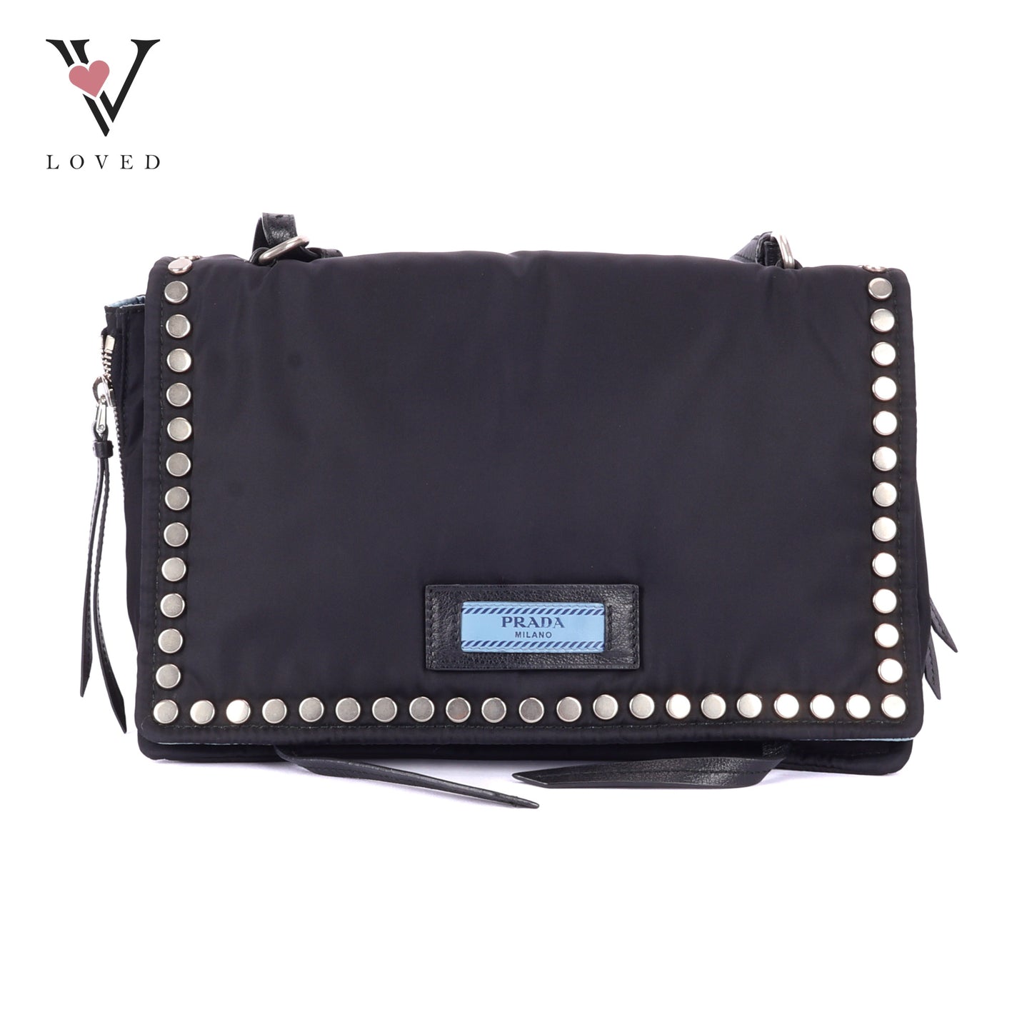 Prada Etiquette Studded Black Nylon Cross Body Bag