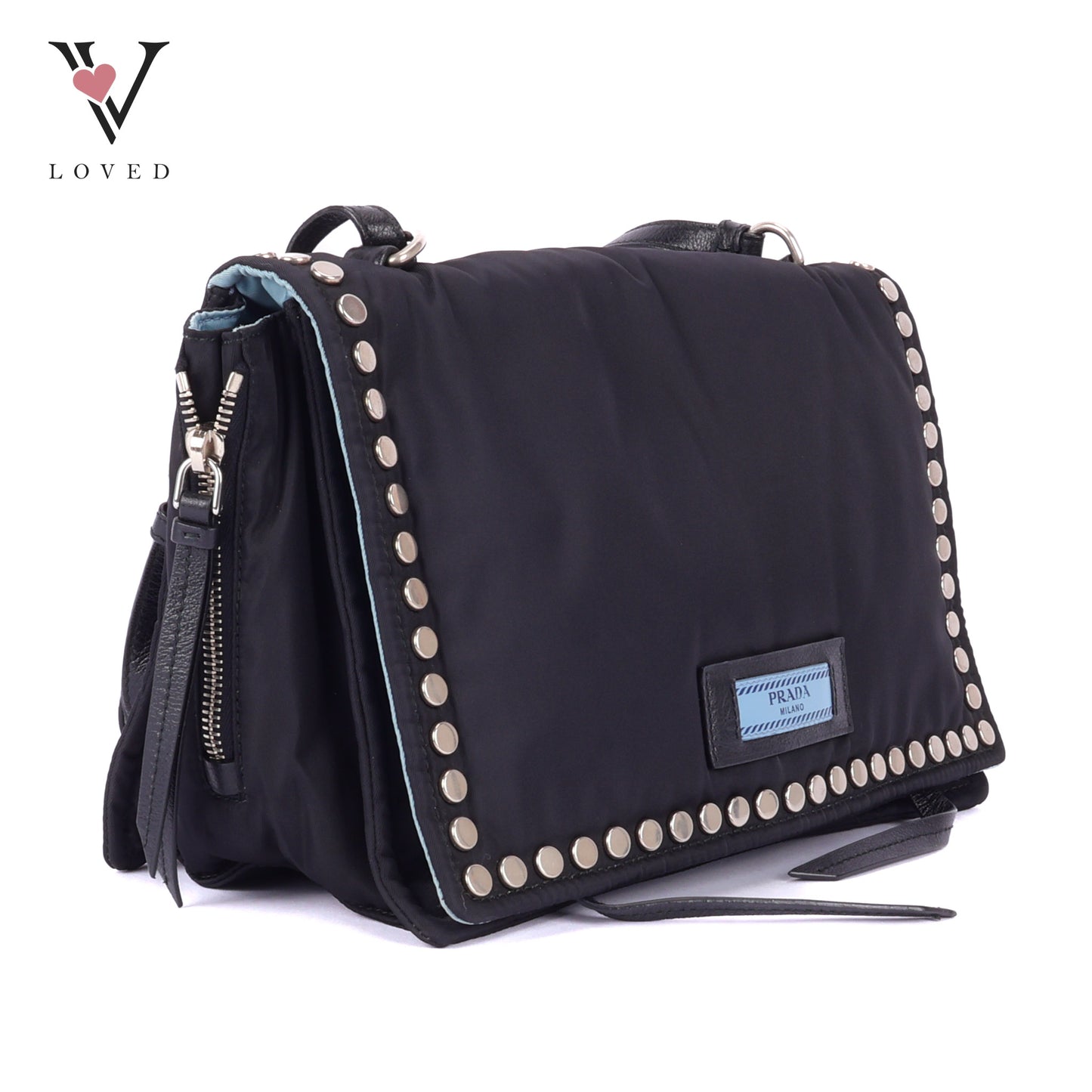 Prada Etiquette Studded Black Nylon Cross Body Bag