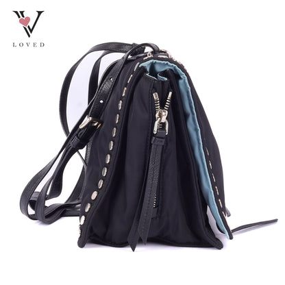 Prada Etiquette Studded Black Nylon Cross Body Bag
