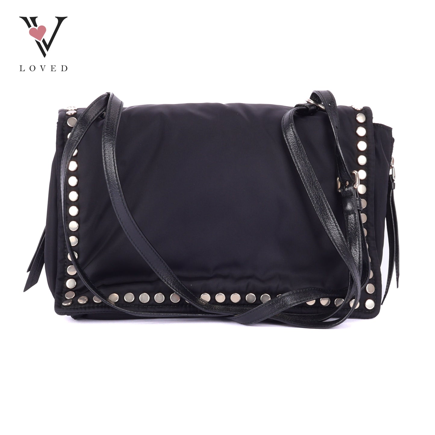 Prada Etiquette Studded Black Nylon Cross Body Bag