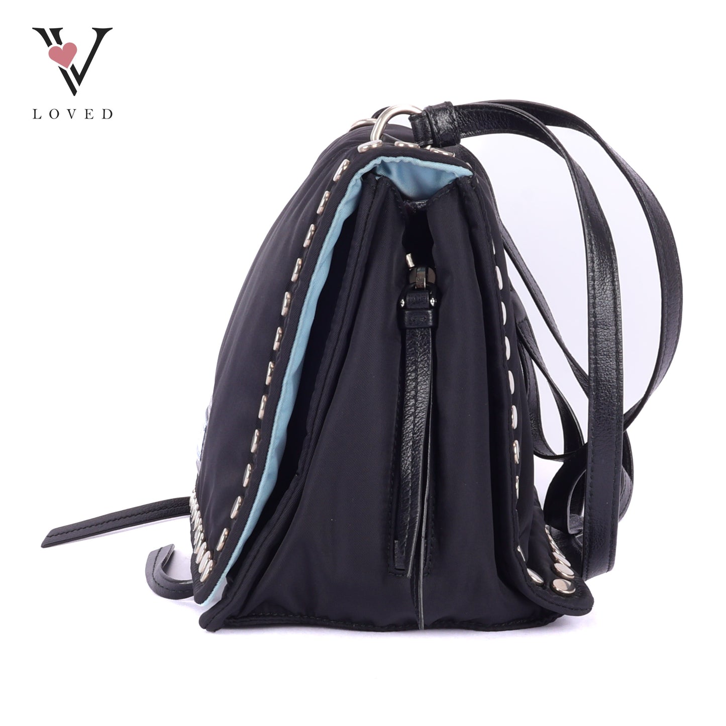 Prada Etiquette Studded Black Nylon Cross Body Bag