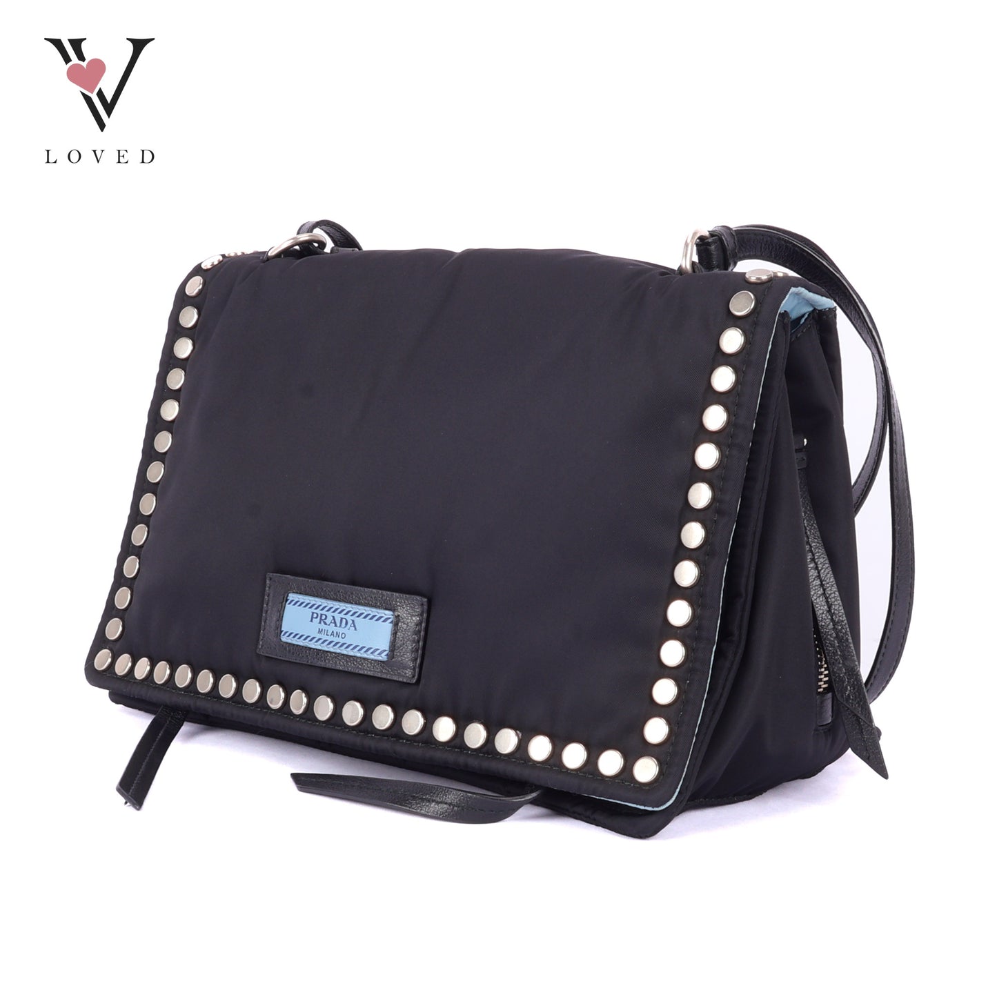 Prada Etiquette Studded Black Nylon Cross Body Bag