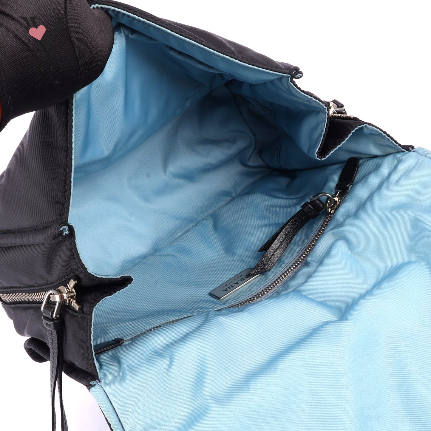 Prada Etiquette Studded Black Nylon Cross Body Bag