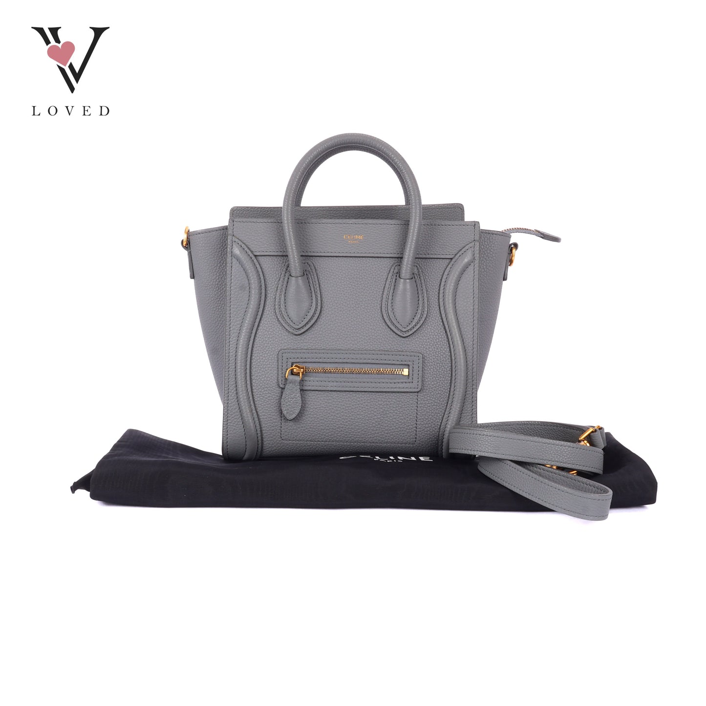 Celine Nano Luggage In Grey Drummed Calfskin Leather