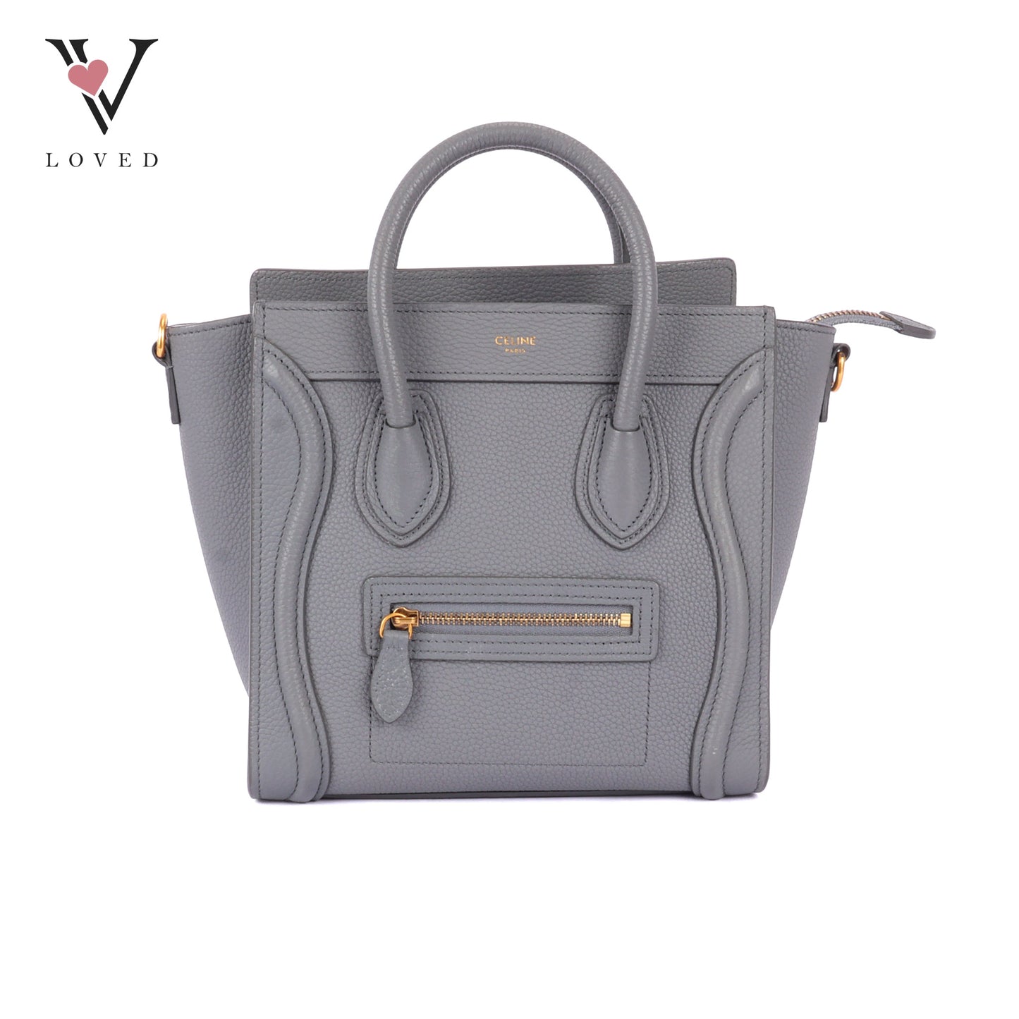 Celine Nano Luggage In Grey Drummed Calfskin Leather