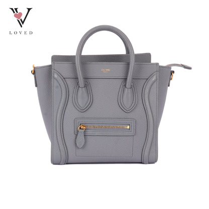 Celine Nano Luggage In Grey Drummed Calfskin Leather