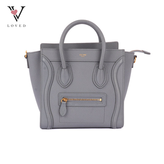 Celine Nano Luggage In Grey Drummed Calfskin Leather