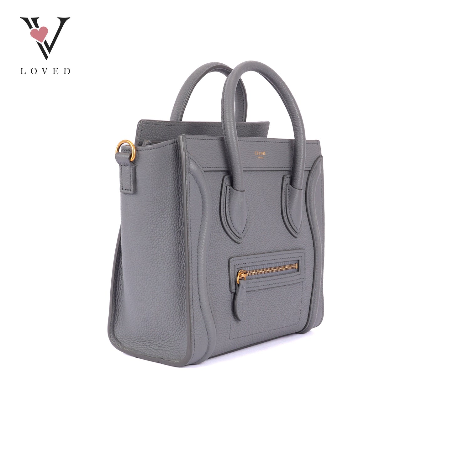 Celine Nano Luggage In Grey Drummed Calfskin Leather