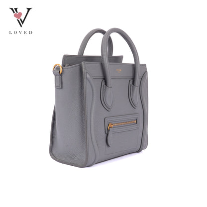 Celine Nano Luggage In Grey Drummed Calfskin Leather