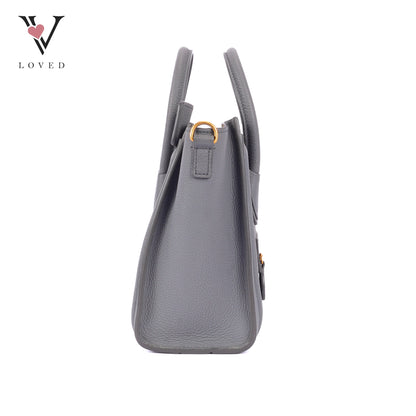 Celine Nano Luggage In Grey Drummed Calfskin Leather