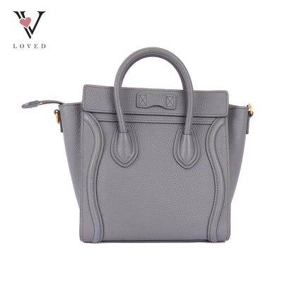 Celine Nano Luggage In Grey Drummed Calfskin Leather