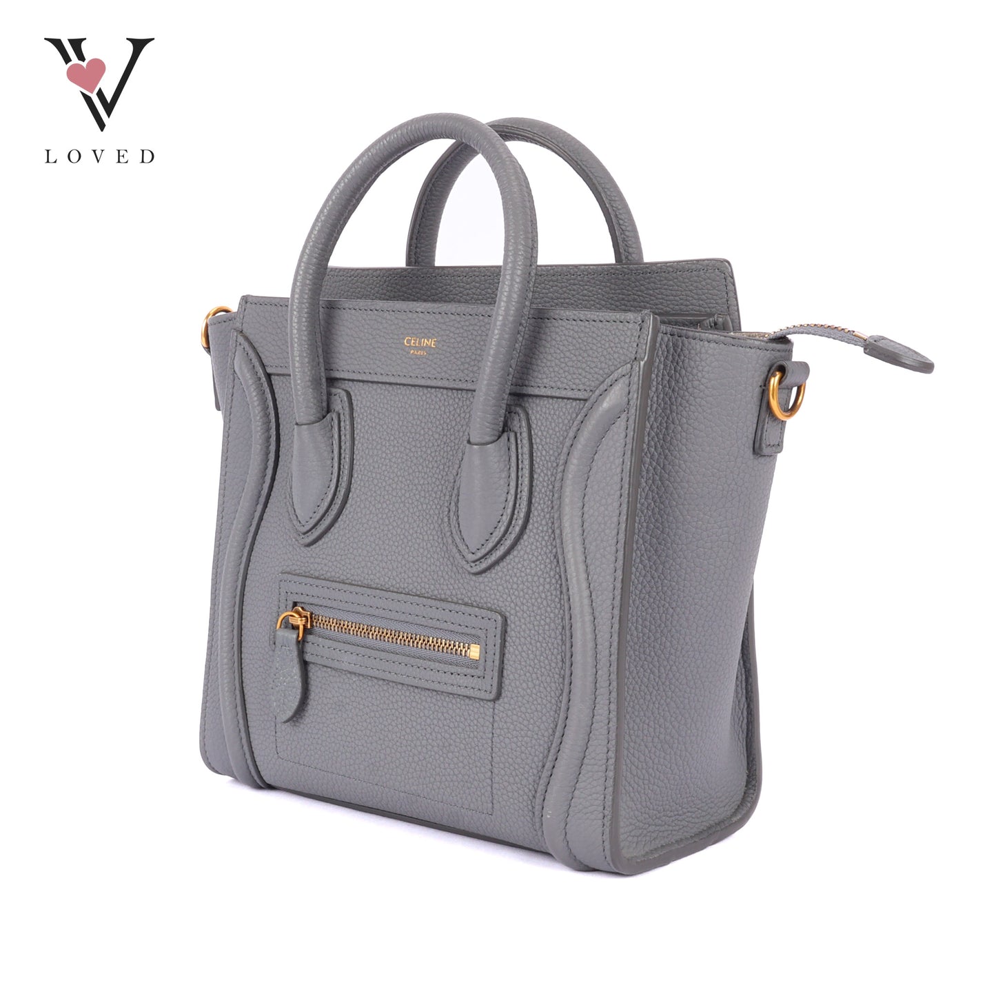 Celine Nano Luggage In Grey Drummed Calfskin Leather