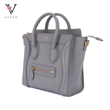 Celine Nano Luggage In Grey Drummed Calfskin Leather