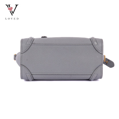 Celine Nano Luggage In Grey Drummed Calfskin Leather