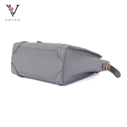Celine Nano Luggage In Grey Drummed Calfskin Leather
