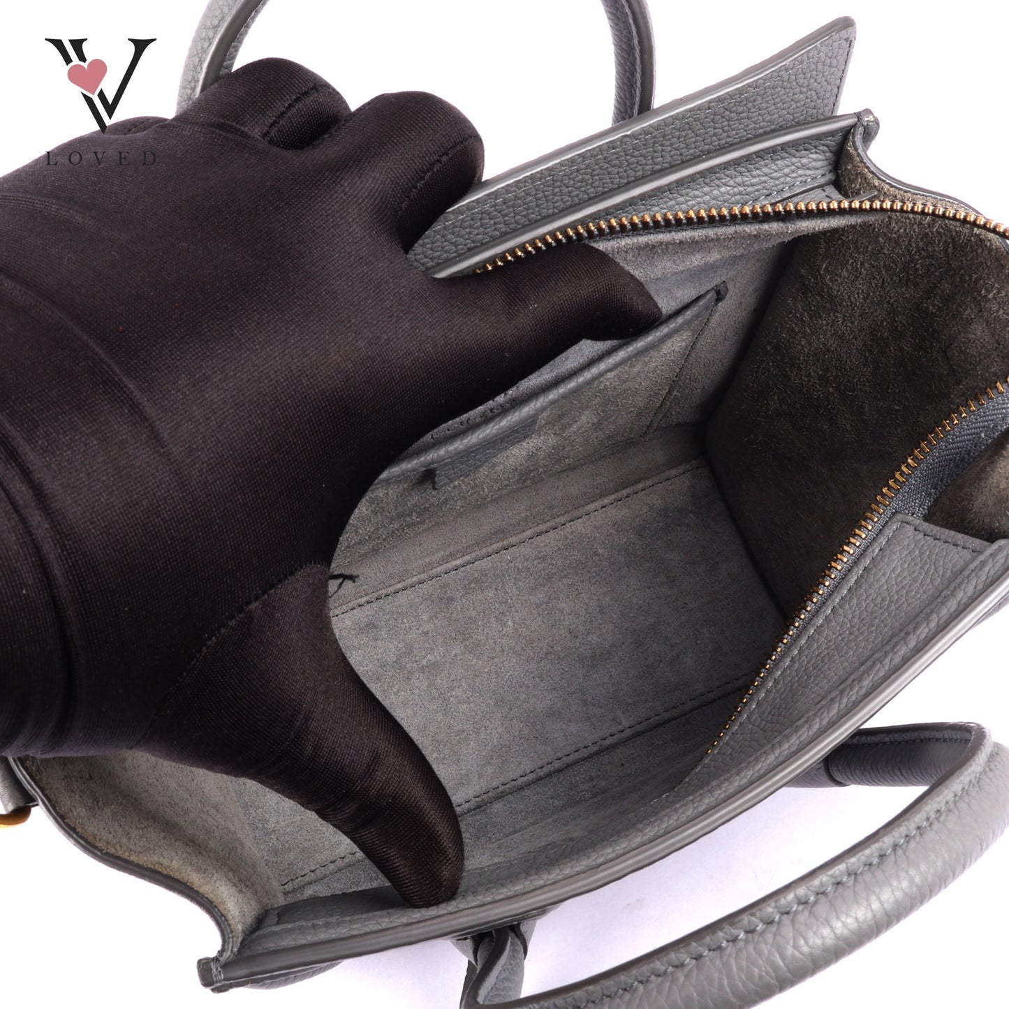 Celine Nano Luggage In Grey Drummed Calfskin Leather