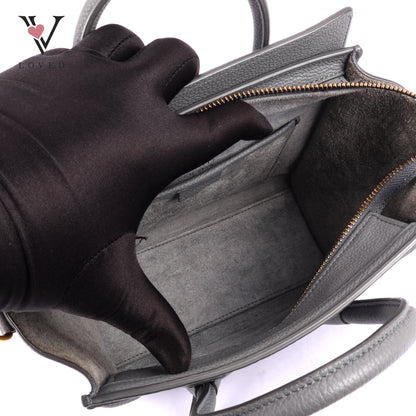 Celine Nano Luggage In Grey Drummed Calfskin Leather