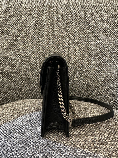Yves Saint Laurent Cassandre Wallet on Chain in Black Chevron Quilted Leather SHW