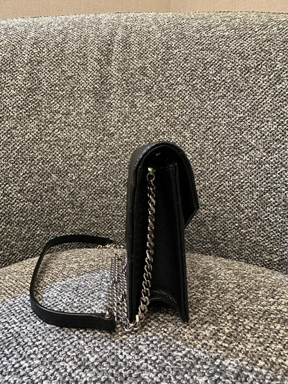 Yves Saint Laurent Cassandre Wallet on Chain in Black Chevron Quilted Leather SHW