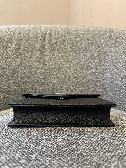 Yves Saint Laurent Cassandre Wallet on Chain in Black Chevron Quilted Leather SHW