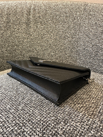Yves Saint Laurent Cassandre Wallet on Chain in Black Chevron Quilted Leather SHW