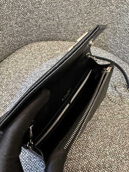 Yves Saint Laurent Cassandre Wallet on Chain in Black Chevron Quilted Leather SHW