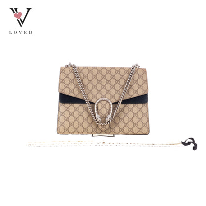 Gucci Dionysus GG Supreme Shoulder Bag in Black Suede