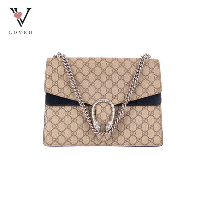 Gucci Dionysus GG Supreme Shoulder Bag in Black Suede