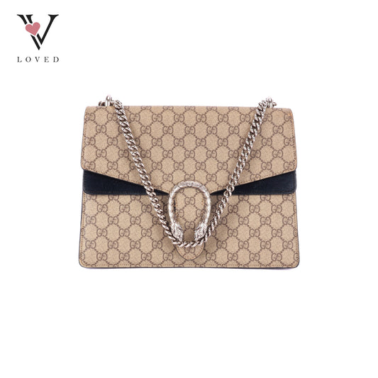 Gucci Dionysus GG Supreme Shoulder Bag in Black Suede