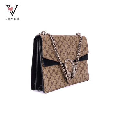 Gucci Dionysus GG Supreme Shoulder Bag in Black Suede