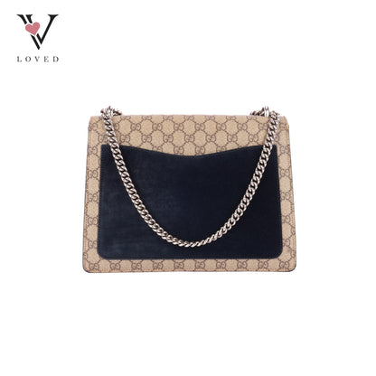 Gucci Dionysus GG Supreme Shoulder Bag in Black Suede