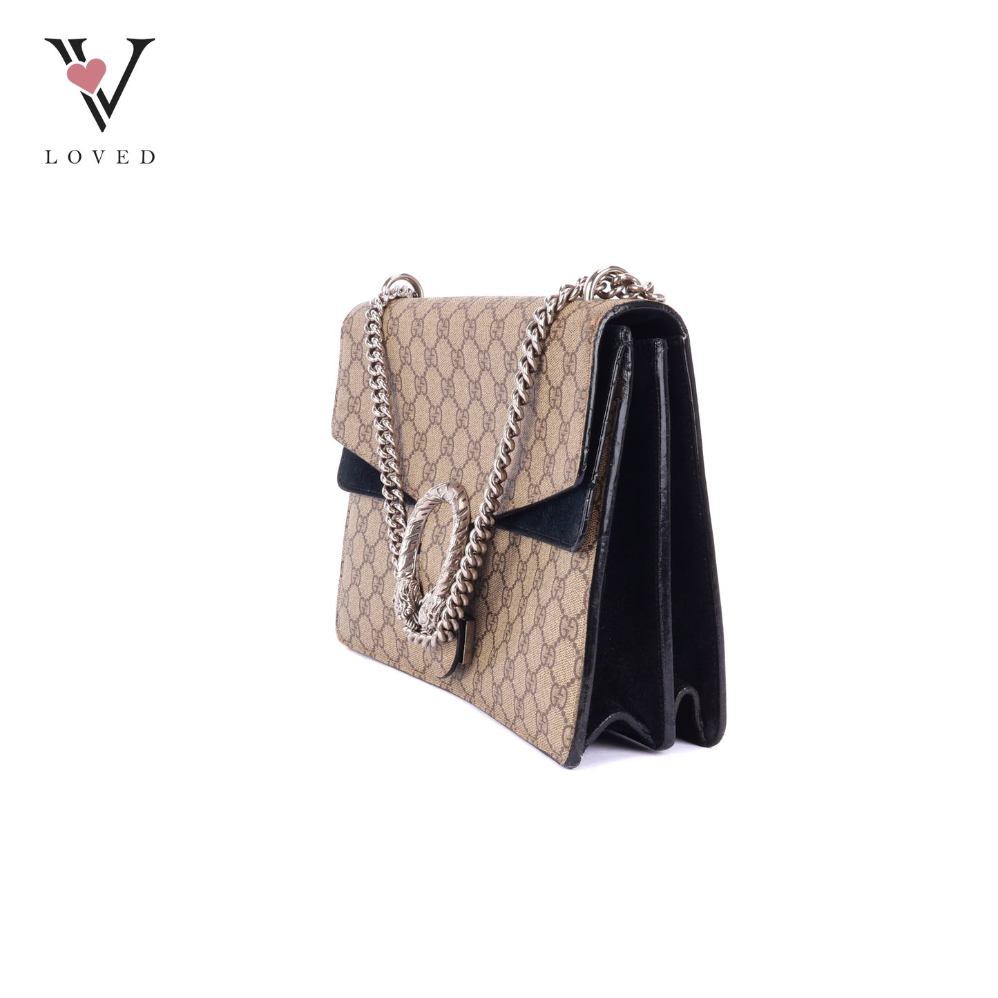 Gucci Dionysus GG Supreme Shoulder Bag in Black Suede