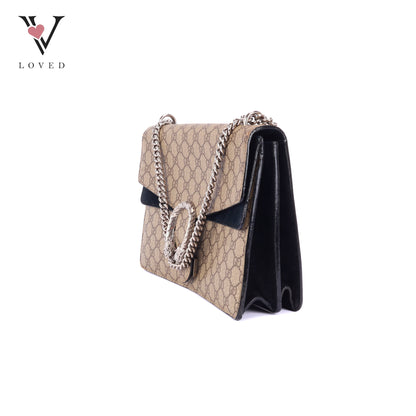 Gucci Dionysus GG Supreme Shoulder Bag in Black Suede